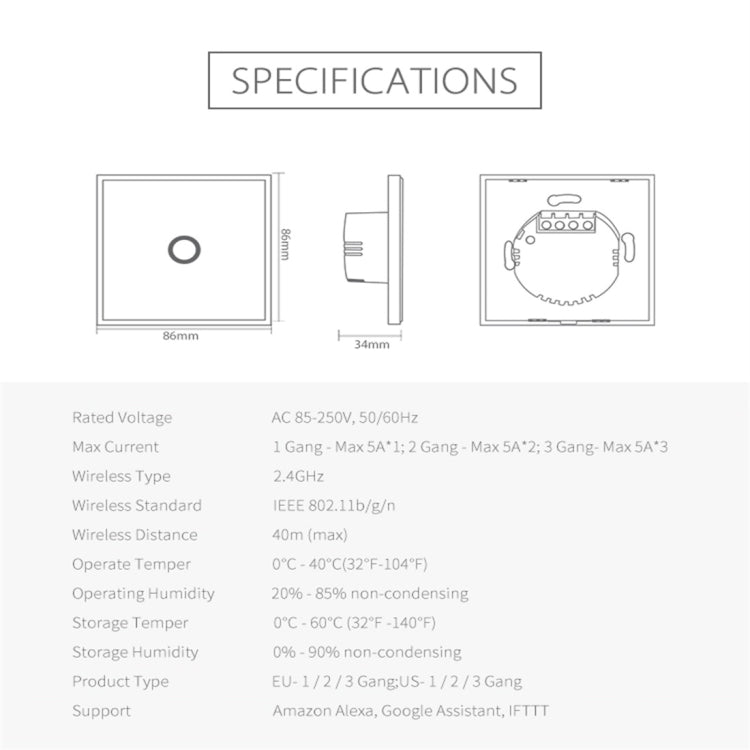 NEO NAS-SC01W Wireless WiFi EU Smart Light Control Switch 1Gang - Smart Switch by NEO | Online Shopping South Africa | PMC Jewellery | Buy Now Pay Later Mobicred