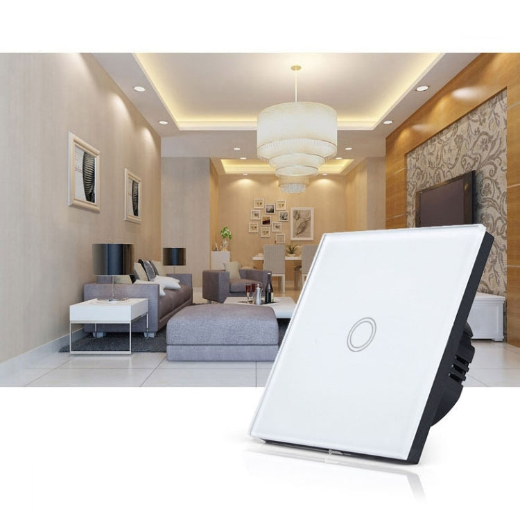 86mm 1 Gang Tempered Glass Panel Wall Switch Smart Home Light Touch Switch with RF433 Remote Controller, AC 110V-240V(White) - Smart Switch by PMC Jewellery | Online Shopping South Africa | PMC Jewellery | Buy Now Pay Later Mobicred