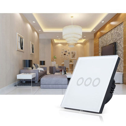 86mm 3 Gang Tempered Glass Panel Wall Switch Smart Home Light Touch Switch with RF433 Remote Controller, AC 110V-240V(Gold) - Smart Switch by PMC Jewellery | Online Shopping South Africa | PMC Jewellery | Buy Now Pay Later Mobicred