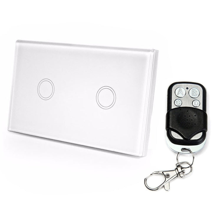 120mm 2 Gang Tempered Glass Panel Wall Switch Smart Home Light Touch Switch with RF433 Remote Controller, AC 110V-240V(White) - Smart Switch by PMC Jewellery | Online Shopping South Africa | PMC Jewellery | Buy Now Pay Later Mobicred