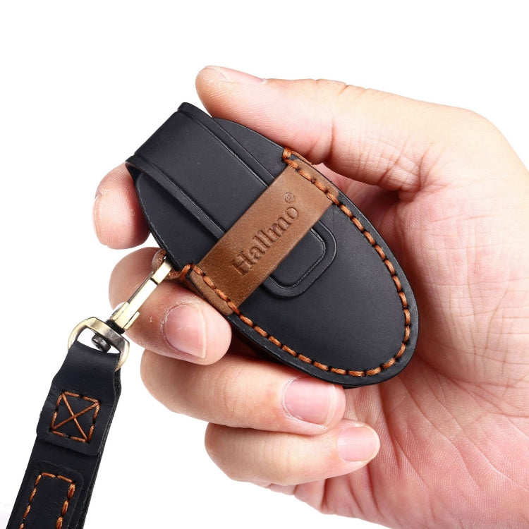For Nissan 5-button Horn Hallmo Car Cowhide Leather Key Protective Cover Key Case(Black) - free shipping - PMC TechLife - Order now!