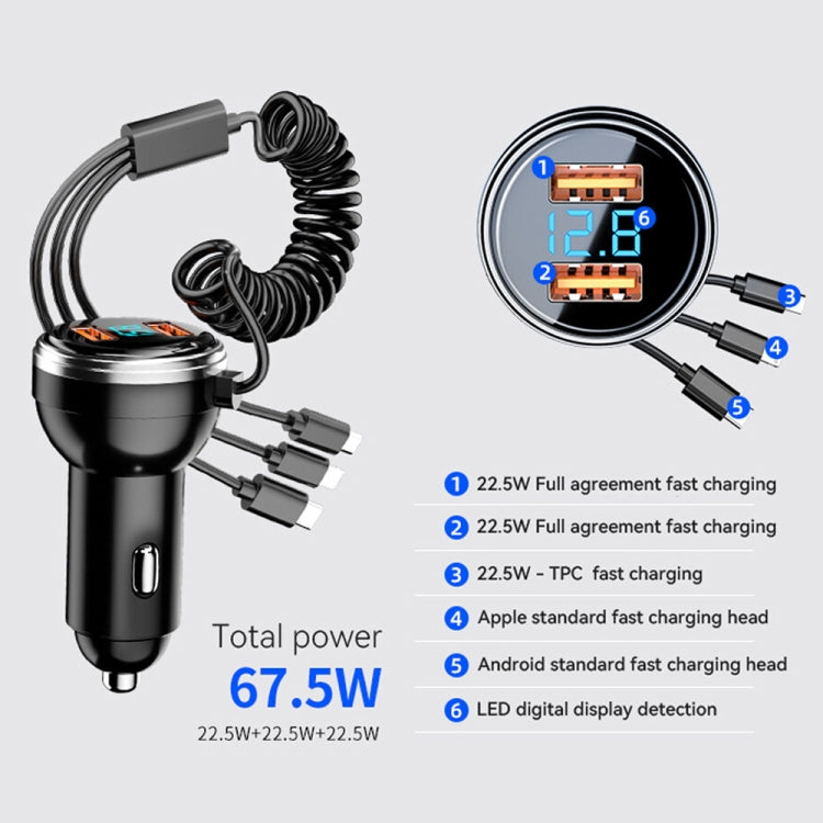 BW13 67.5W 3 in 1 Charging Cable & Dual USB Port Car Charger - Car Charger by PMC Jewellery | Online Shopping South Africa | PMC Jewellery | Buy Now Pay Later Mobicred