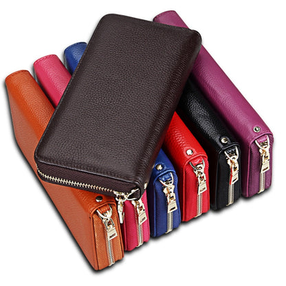 Genuine Cowhide Leather Litchi Texture Zipper Long Style Card Holder Wallet RFID Blocking Coin Purse Card Bag Protect Case with Hand Strap for Women, Size: 20*10.5*3cm(Red) - Antimagnetic RFID Package by PMC Jewellery | Online Shopping South Africa | PMC Jewellery | Buy Now Pay Later Mobicred