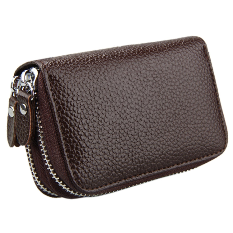 Genuine Leather Dual Layer Zipper Card Holder Wallet RFID Blocking Purse, Size: 10.5x7.0x4.0cm(Coffee) - Antimagnetic RFID Package by PMC Jewellery | Online Shopping South Africa | PMC Jewellery | Buy Now Pay Later Mobicred