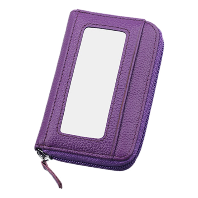 Genuine Cowhide Leather Solid Color Zipper Horizontal Card Holder Wallet RFID Blocking Card Bag Protect Case with 12 Card Slots, Size: 11.5*7.5cm(Purple) - Antimagnetic RFID Package by PMC Jewellery | Online Shopping South Africa | PMC Jewellery | Buy Now Pay Later Mobicred