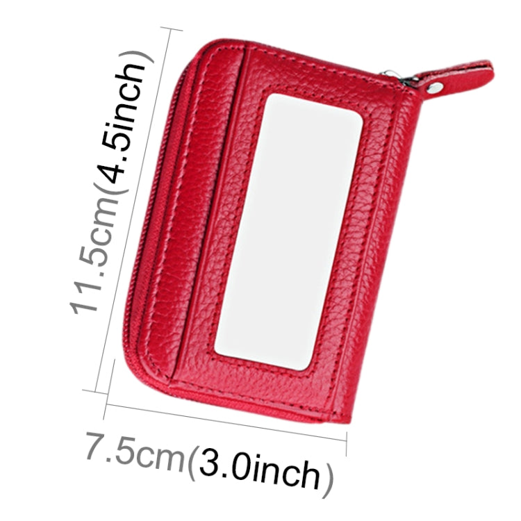 Genuine Cowhide Leather Solid Color Zipper Horizontal Card Holder Wallet RFID Blocking Card Bag Protect Case with 12 Card Slots, Size: 11.5*7.5cm(Red) - Antimagnetic RFID Package by PMC Jewellery | Online Shopping South Africa | PMC Jewellery | Buy Now Pay Later Mobicred