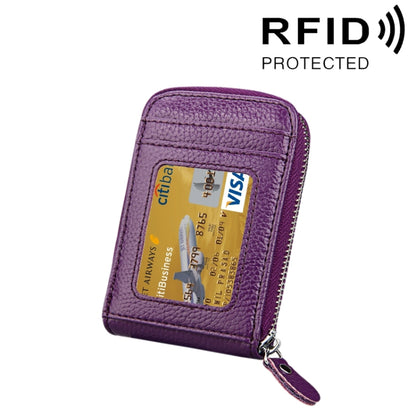 Genuine Cowhide Leather Solid Color Zipper Vertical Card Holder Wallet RFID Blocking Card Bag Protect Case with 12 Card Slots, Size: 11.5*7.5cm(Purple) - Antimagnetic RFID Package by PMC Jewellery | Online Shopping South Africa | PMC Jewellery | Buy Now Pay Later Mobicred