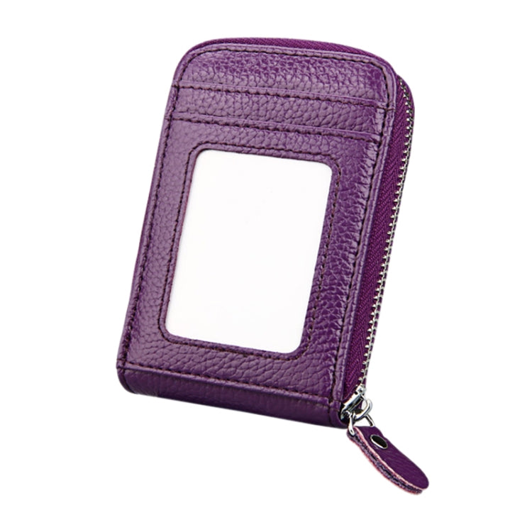 Genuine Cowhide Leather Solid Color Zipper Vertical Card Holder Wallet RFID Blocking Card Bag Protect Case with 12 Card Slots, Size: 11.5*7.5cm(Purple) - free shipping - PMC Jewellery - Order now!