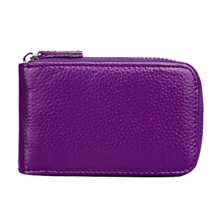 Genuine Cowhide Leather Solid Color Zipper Vertical Card Holder Wallet RFID Blocking Card Bag Protect Case with 12 Card Slots, Size: 11.5*7.5cm(Purple) - free shipping - PMC Jewellery - Order now!