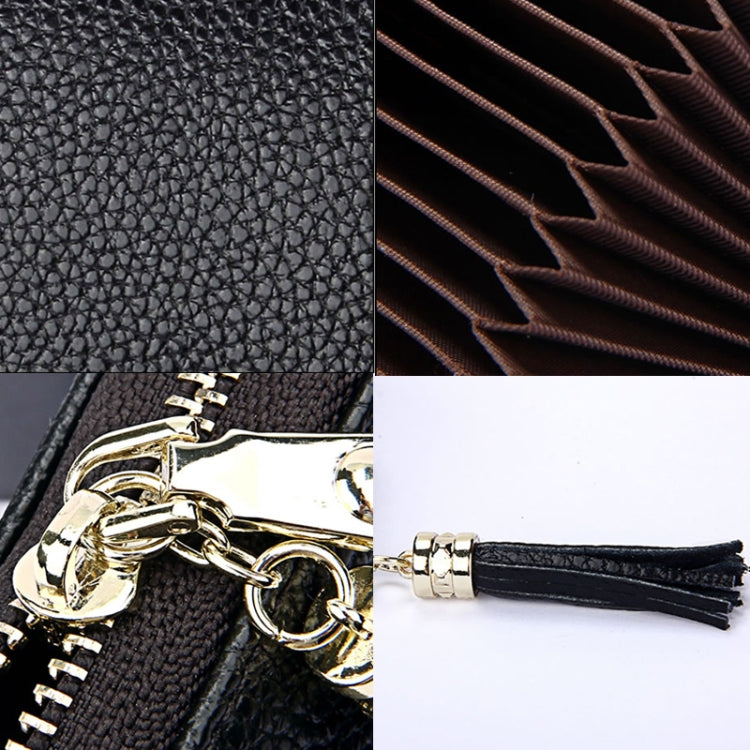 Genuine Cowhide Leather Solid Color Zipper Card Holder Wallet RFID Blocking Card Bag Protect Case Coin Purse with Tassel Pendant & 15 Card Slots for Women, Size: 11.1*7.6*3.5cm(Black) - Antimagnetic RFID Package by PMC Jewellery | Online Shopping South Africa | PMC Jewellery | Buy Now Pay Later Mobicred