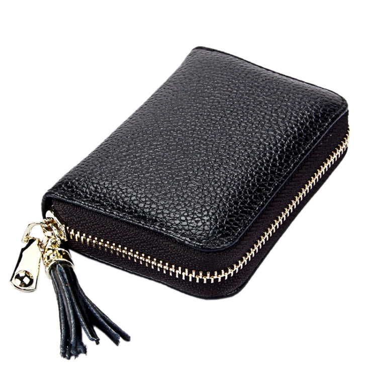 Genuine Cowhide Leather Solid Color Zipper Card Holder Wallet RFID Blocking Card Bag Protect Case Coin Purse with Tassel Pendant & 15 Card Slots for Women, Size: 11.1*7.6*3.5cm(Grey) - Antimagnetic RFID Package by PMC Jewellery | Online Shopping South Africa | PMC Jewellery | Buy Now Pay Later Mobicred