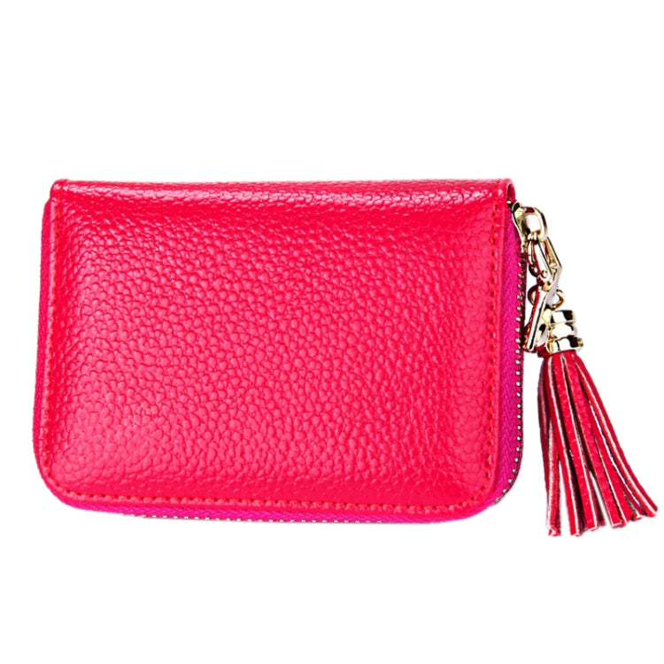 Genuine Cowhide Leather Solid Color Zipper Card Holder Wallet RFID Blocking Card Bag Protect Case Coin Purse with Tassel Pendant & 15 Card Slots for Women, Size: 11.1*7.6*3.5cm(Magenta) - Antimagnetic RFID Package by PMC Jewellery | Online Shopping South Africa | PMC Jewellery | Buy Now Pay Later Mobicred