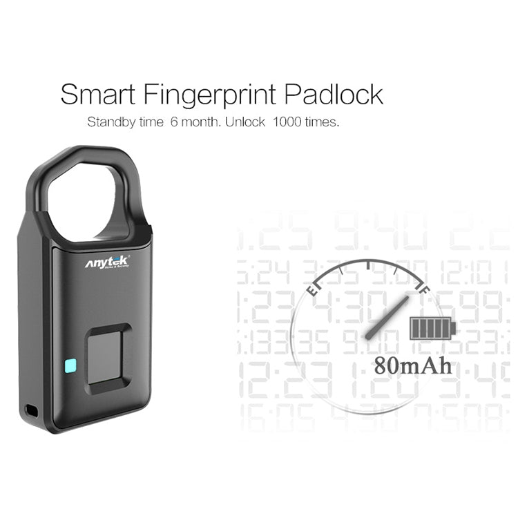 Anytek P4 3.7V Micro USB Charging Semiconductor Fingerprint Sensing Small Padlock - Padlocks by Anytek | Online Shopping South Africa | PMC Jewellery | Buy Now Pay Later Mobicred