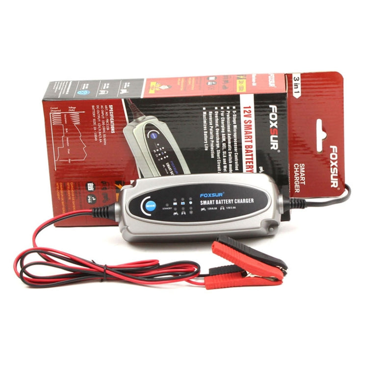 FOXSUR 0.8A / 3.6A 12V 5 Stage Charging Battery Charger for Car Motorcycle,  UK Plug - Battery Charger by FOXSUR | Online Shopping South Africa | PMC Jewellery | Buy Now Pay Later Mobicred