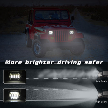 7 inch H4 DC 9V-30V 3000LM 6000K 30W IP67 8LED Lamp Beads Car Square Shape LED Headlight Lamps for Jeep Wrangler - Work Lights by PMC Jewellery | Online Shopping South Africa | PMC Jewellery | Buy Now Pay Later Mobicred