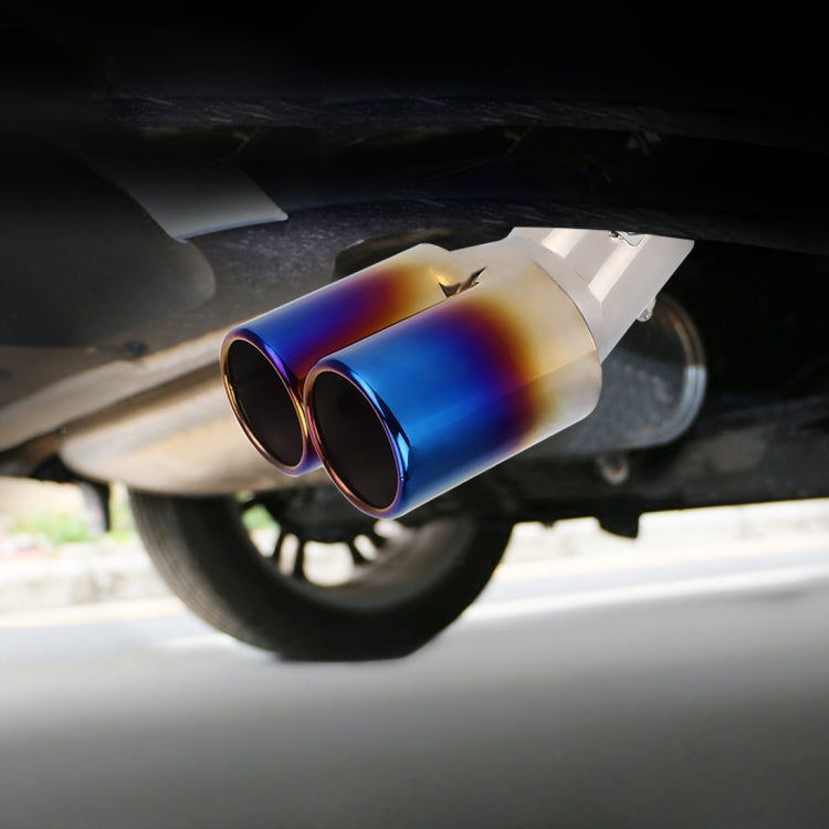 Universal Car Styling Stainless Steel Curved Double Outlets Exhaust Tail Muffler Tip Pipe(Blue) - Exhaust Pipes by PMC Jewellery | Online Shopping South Africa | PMC Jewellery