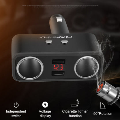 SHUNWEI SD-1925 120W 3A Car 2 in 1 Dual USB Charger 90 Degree Free Rotation Cigarette Lighter(Black) - Cigar Socket by SHUNWEI | Online Shopping South Africa | PMC Jewellery