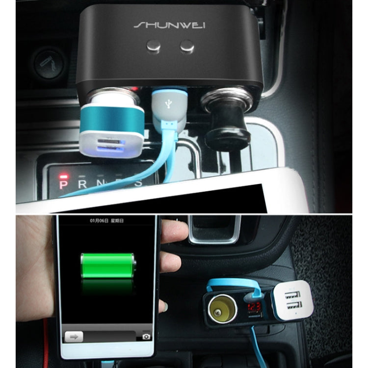 SHUNWEI SD-1925 120W 3A Car 2 in 1 Dual USB Charger 90 Degree Free Rotation Cigarette Lighter(Grey) - Cigar Socket by SHUNWEI | Online Shopping South Africa | PMC Jewellery | Buy Now Pay Later Mobicred