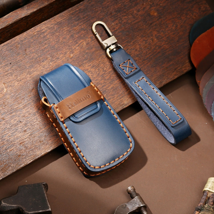 Hallmo Car Cowhide Leather Key Protective Cover Key Case for Audi A6L / A8L / A4 / A7 / A5 B Style(Blue) - Car Key Cases by Hallmo | Online Shopping South Africa | PMC TechLife | Buy Now Pay Later Mobicred