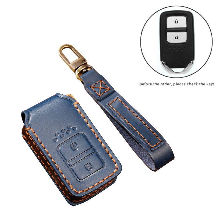 Hallmo Car Cowhide Leather Key Protective Cover Key Case for Honda 2-button(Blue) - Car Key Cases by Hallmo | Online Shopping South Africa | PMC Jewellery | Buy Now Pay Later Mobicred