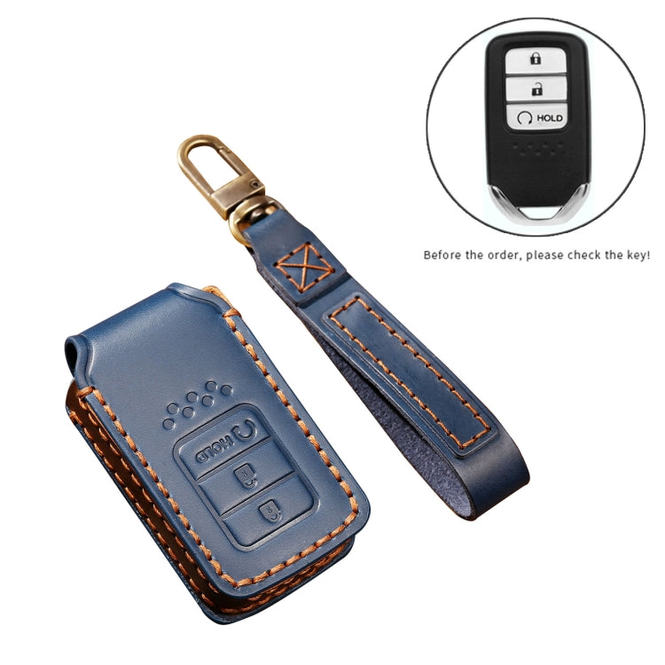 Hallmo Car Cowhide Leather Key Protective Cover Key Case for Honda 3-button Start(Brown) - Car Key Cases by Hallmo | Online Shopping South Africa | PMC TechLife | Buy Now Pay Later Mobicred