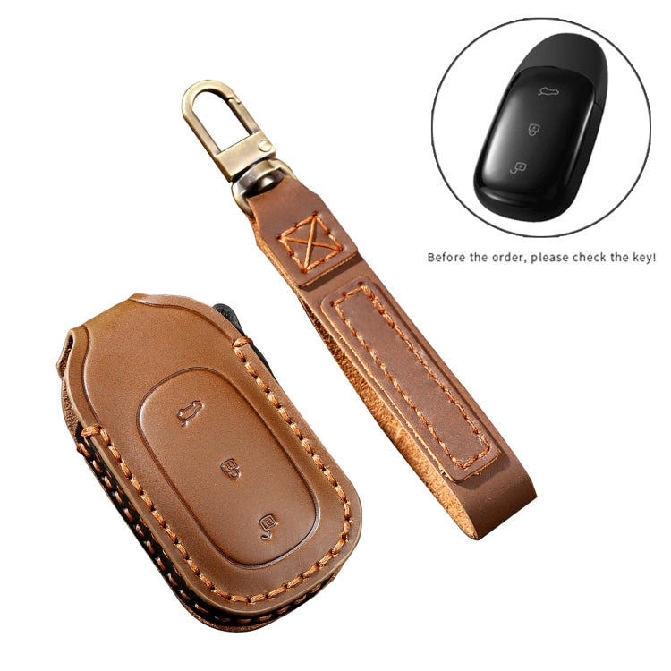 Hallmo Car Cowhide Leather Key Protective Cover Key Case for LEADING IDEAL One(Black) - Car Key Cases by Hallmo | Online Shopping South Africa | PMC TechLife | Buy Now Pay Later Mobicred