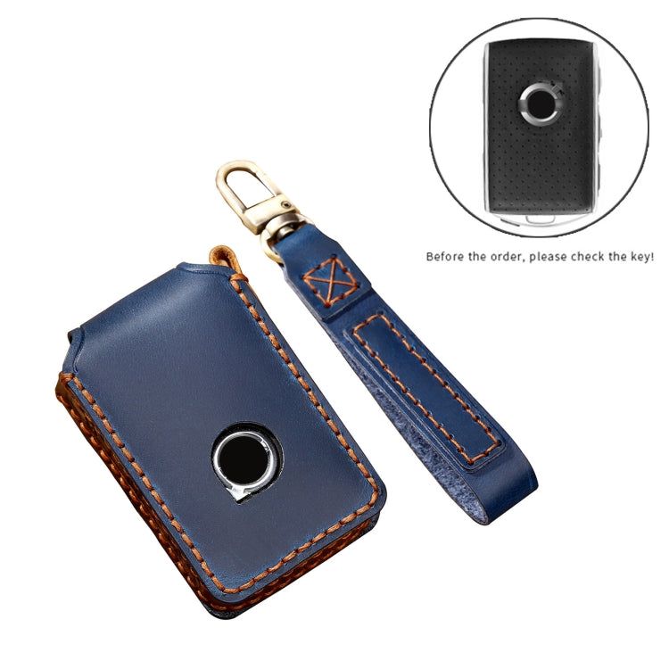 Hallmo Car Cowhide Leather Key Protective Cover Key Case for New Volvo(Blue) - Car Key Cases by Hallmo | Online Shopping South Africa | PMC Jewellery | Buy Now Pay Later Mobicred