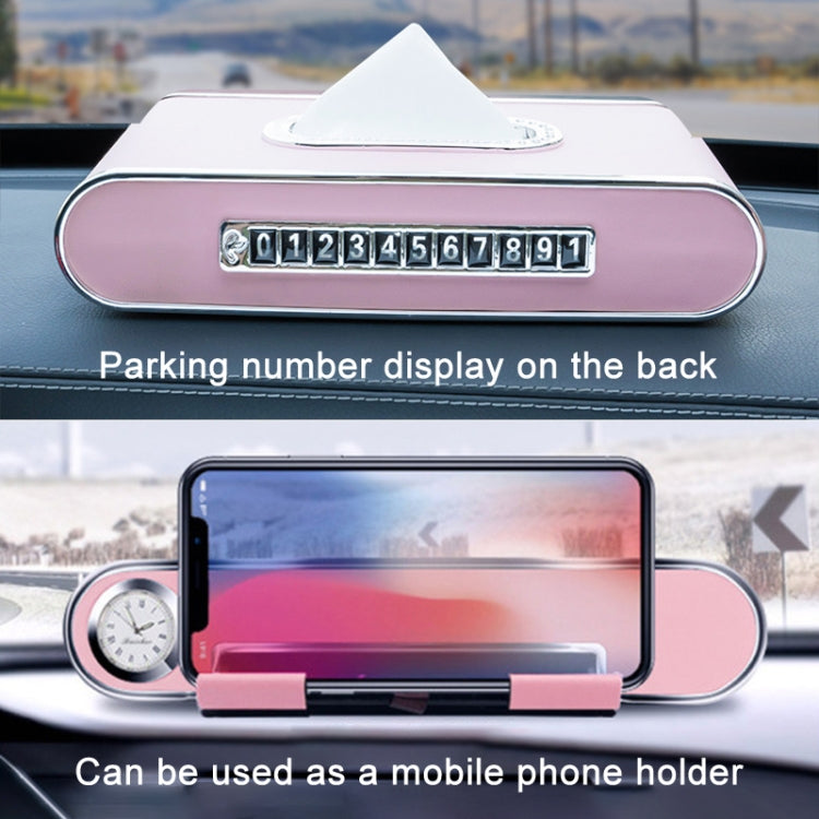 Car Dashboard Diamond Paper Towel Box with Temporary Parking Phone Number Card & Phone Holder & Clock(Black) - Tissue Boxes by PMC Jewellery | Online Shopping South Africa | PMC Jewellery | Buy Now Pay Later Mobicred