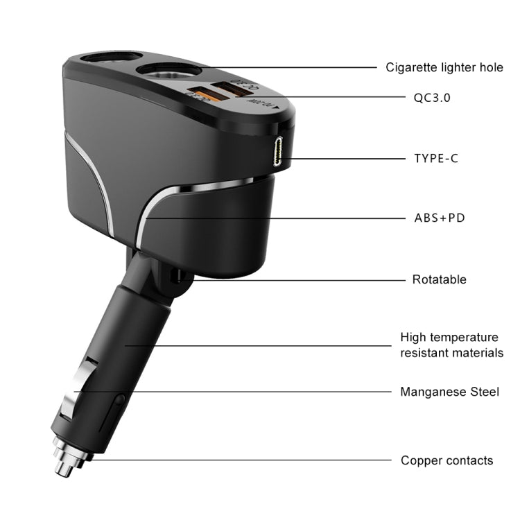 TR35 Car 2 in 1 Cigarette Lighter Extension Socket 20W PD Fast Charge QC3.0 USB Charger - Cigar Socket by PMC Jewellery | Online Shopping South Africa | PMC Jewellery | Buy Now Pay Later Mobicred