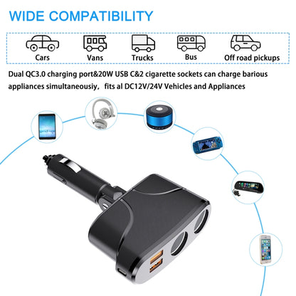 TR35 Car 2 in 1 Cigarette Lighter Extension Socket 20W PD Fast Charge QC3.0 USB Charger - Cigar Socket by PMC Jewellery | Online Shopping South Africa | PMC Jewellery | Buy Now Pay Later Mobicred