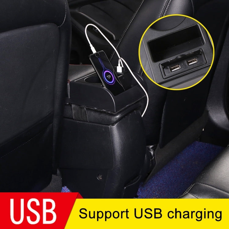 Car Multi-functional Dual USB Armrest Box Booster Pad, Carbon Fiber Leather Curved Type (Black White) - Seat Accessories by PMC TechLife | Online Shopping South Africa | PMC TechLife | Buy Now Pay Later Mobicred