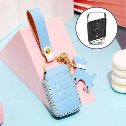 Hallmo Car Female Style Cowhide Leather Key Protective Cover for Volkswagen, A Type(Sky Blue) - Car Key Cases by Hallmo | Online Shopping South Africa | PMC Jewellery | Buy Now Pay Later Mobicred