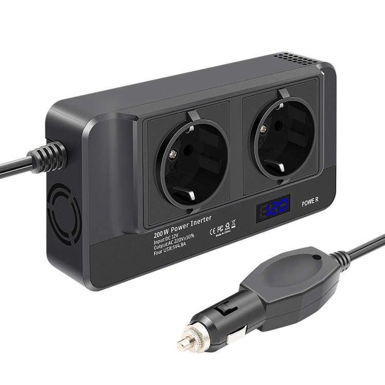 DC12V 200W AC220V Car Smart Multi-functional Digital Display Inverter, EU Plug -  by PMC TechLife | Online Shopping South Africa | PMC TechLife | Buy Now Pay Later Mobicred