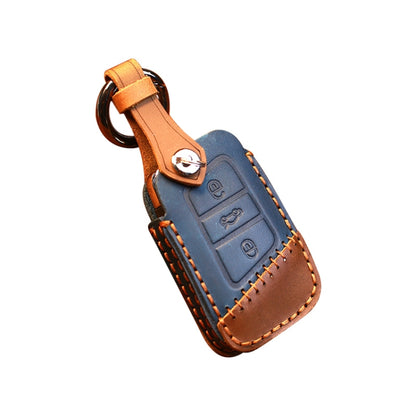 For Volkswagen Car Cowhide Leather Key Protective Cover Key Case, A Version(Blue) - Car Key Cases by PMC Jewellery | Online Shopping South Africa | PMC Jewellery | Buy Now Pay Later Mobicred