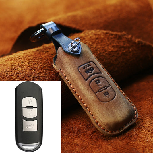 For Mazda Old Style Hallmo Car Cowhide Leather Key Protective Cover Key Case, Three Keys Version(Brown) - Car Key Cases by Hallmo | Online Shopping South Africa | PMC Jewellery | Buy Now Pay Later Mobicred