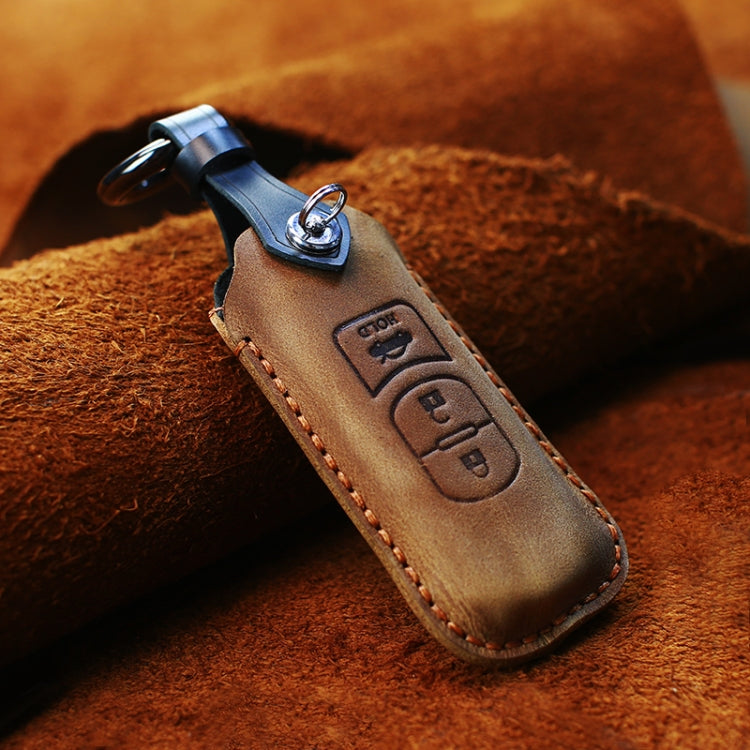 For Mazda Old Style Hallmo Car Cowhide Leather Key Protective Cover Key Case, Three Keys Version(Brown) - Car Key Cases by Hallmo | Online Shopping South Africa | PMC Jewellery | Buy Now Pay Later Mobicred