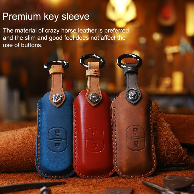 For Mazda Old Style Hallmo Car Cowhide Leather Key Protective Cover Key Case, Three Keys Version(Brown) - Car Key Cases by Hallmo | Online Shopping South Africa | PMC Jewellery | Buy Now Pay Later Mobicred