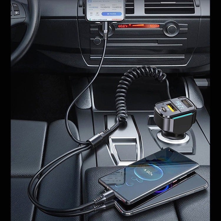 K4 Car 3 in 1 PD + USB Dual Port Fast Charger with Spring Data Cable - Car Charger by PMC TechLife | Online Shopping South Africa | PMC TechLife | Buy Now Pay Later Mobicred
