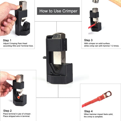 Car Battery Cable Hammer Crimper Hammer Lug Crimper Tool Pliers with T2 Copper 8 x 3/8 Heavy-duty Cold-pressed Wire Terminals - Booster Cable & Clip by PMC Jewellery | Online Shopping South Africa | PMC Jewellery | Buy Now Pay Later Mobicred