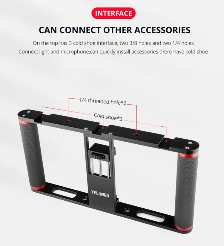 YELANGU PC05 YLG0909B Vlogging Live Broadcast Smartphone Metal Cage Video Rig Filmmaking Recording Handle Stabilizer Bracket for iPhone, Galaxy, Huawei, Xiaomi, HTC, LG, Google, and Other Smartphones(Black) - Stand by YELANGU | Online Shopping South Africa | PMC Jewellery | Buy Now Pay Later Mobicred