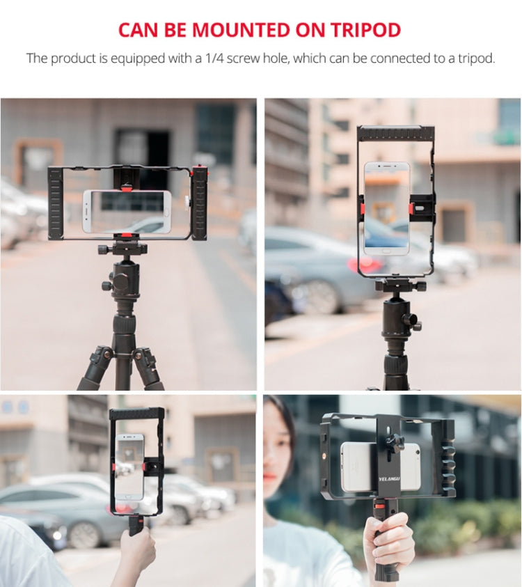 YELANGU PC02A Vlogging Live Broadcast Plastic Cage Video Rig Filmmaking Stabilizer Bracket for iPhone, Galaxy, Huawei, Xiaomi, HTC, LG, Google, and Other Smartphones(Black) - Stand by YELANGU | Online Shopping South Africa | PMC Jewellery | Buy Now Pay Later Mobicred