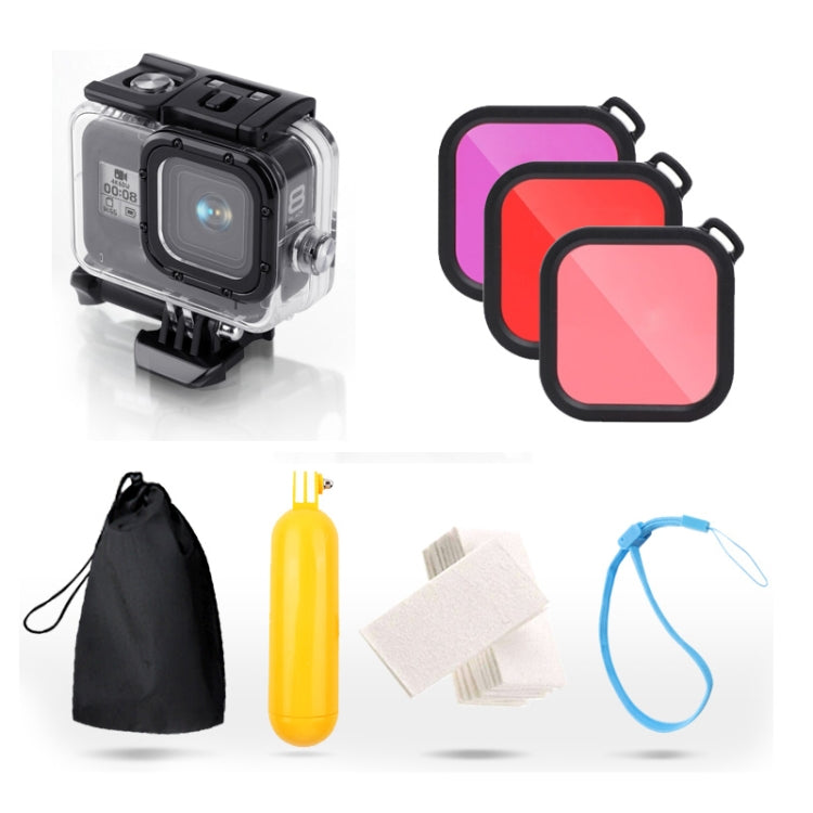 For GoPro HERO8 Black 45m Waterproof Housing Protective Case with Buckle Basic Mount & Screw & (Purple, Red, Pink) Filters & Floating Bobber Grip & Strap & Anti-Fog Inserts (Transparent) - Waterproof Cases by PMC Jewellery | Online Shopping South Africa | PMC Jewellery | Buy Now Pay Later Mobicred