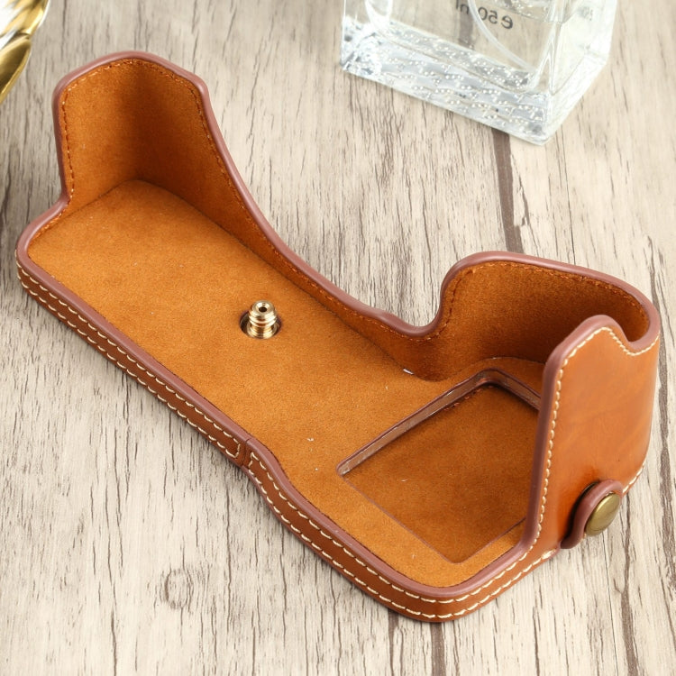1/4 inch Thread PU Leather Camera Half Case Base for Sony ILCE-7RM4 / A7RM4 / A7R IV (Brown) - free shipping - PMC TechLife - Order now!