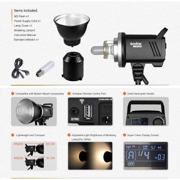 Godox MS300 Studio Flash Light 300Ws Bowens Mount Studio Speedlight with Cover(EU Plug) - free shipping - PMC TechLife - Order now!