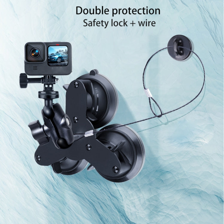 Dual Suction Cup Mount Holder with Tripod Adapter & Screw & Phone Clamp & Anti-lost Silicone Net for for GoPro Hero12 Black / Hero11 /10 /9 /8 /7 /6 /5, Insta360 Ace / Ace Pro, DJI Osmo Action 4 and Other Action Cameras, Smartphones(Black) - Holder by PMC Jewellery | Online Shopping South Africa | PMC Jewellery | Buy Now Pay Later Mobicred
