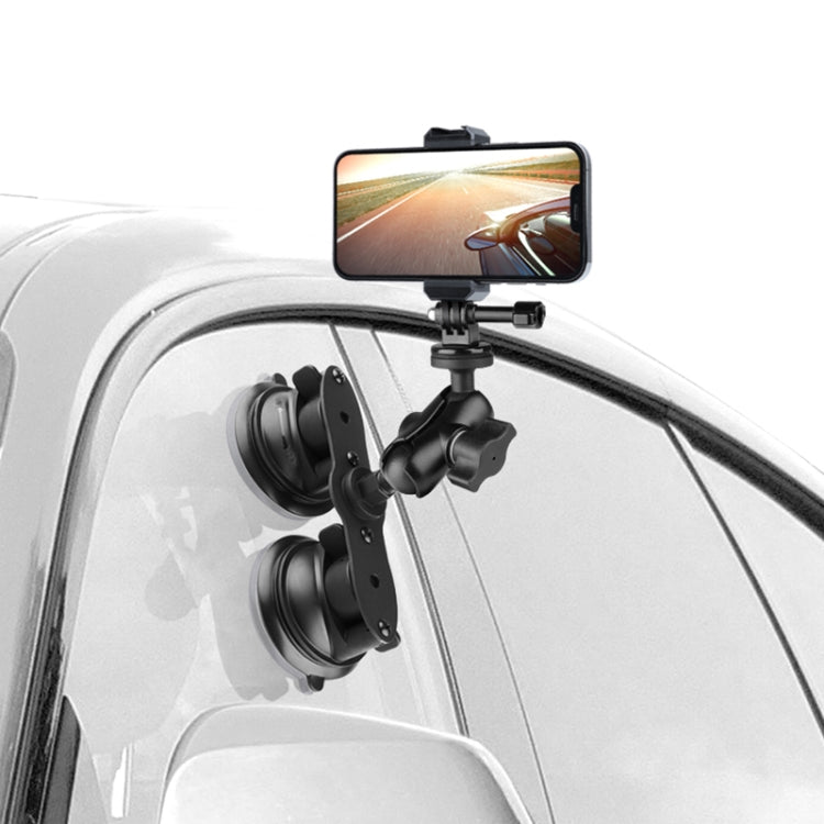Dual Suction Cup Mount Holder with Tripod Adapter & Steel Tether & Safety Buckle (Black) - Holder by PMC Jewellery | Online Shopping South Africa | PMC Jewellery | Buy Now Pay Later Mobicred