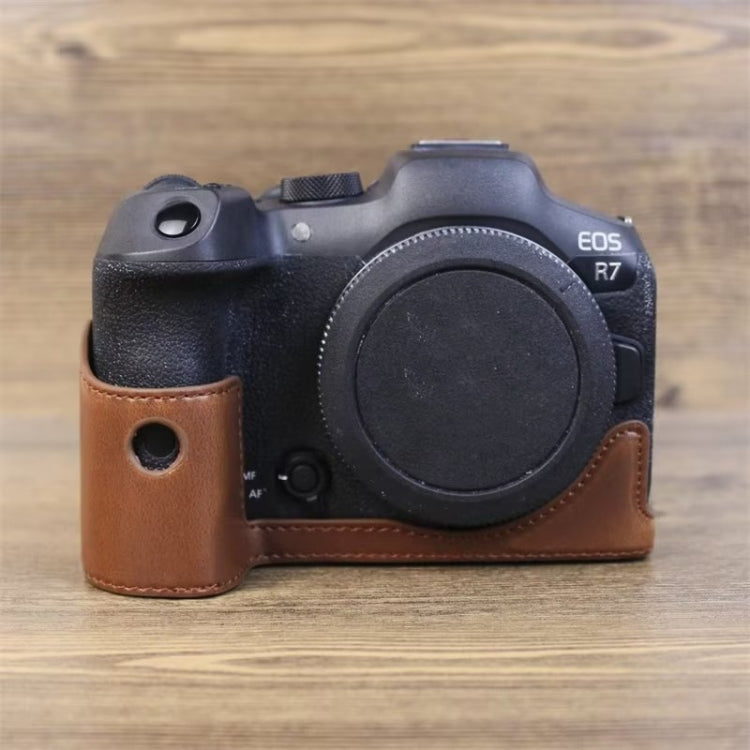 For Canon EOS R7 1/4 inch Thread PU Leather Camera Half Case Base (Coffee) - Half Case by PMC TechLife | Online Shopping South Africa | PMC TechLife | Buy Now Pay Later Mobicred