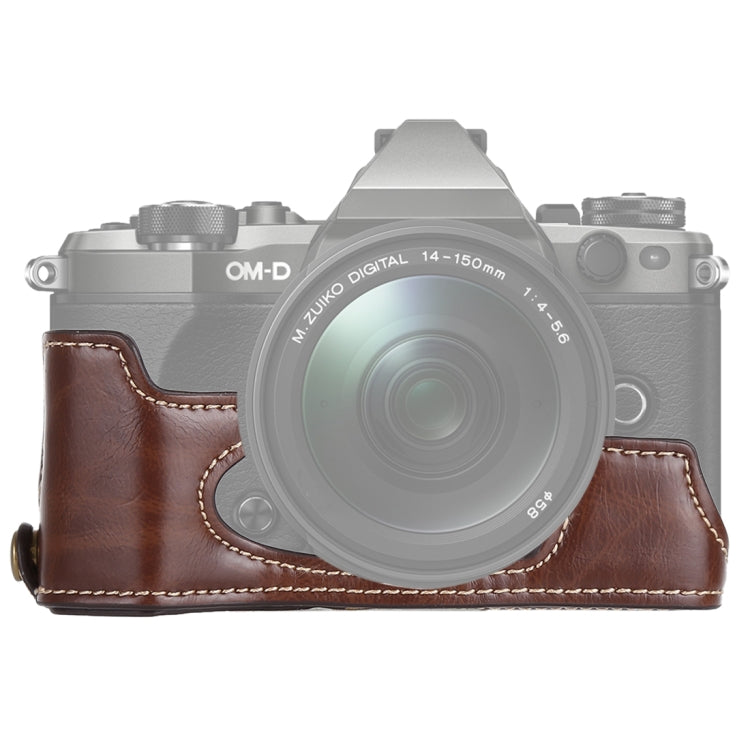 1/4 inch Thread PU Leather Camera Half Case Base for Olympus EM5 / EM5 Mark II (Coffee) - free shipping - PMC TechLife - Order now!