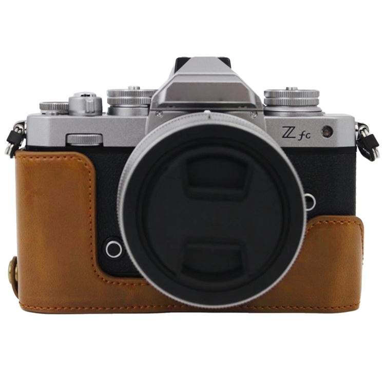 1/4 inch Thread PU Leather Camera Half Case Base for Nikon Z fc (Brown) - Half Case by PMC TechLife | Online Shopping South Africa | PMC TechLife | Buy Now Pay Later Mobicred