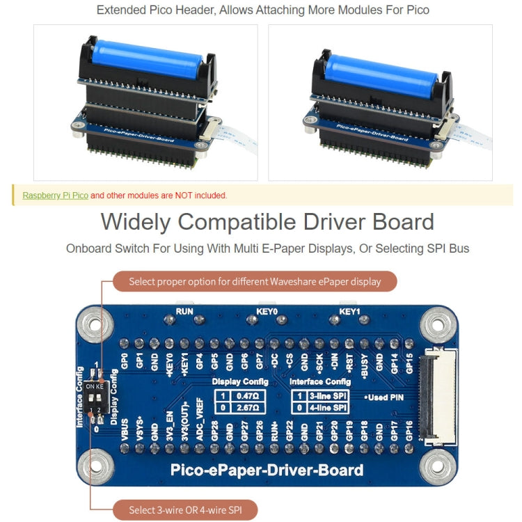 Waveshare 7.5 inch 800x480 pixel Black White E-Paper E-Ink Display Module for Raspberry Pi Pico, SPI Interface - free shipping - PMC Jewellery - Order now!